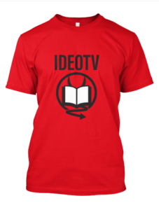 Red IDEOTVPOD shirt.